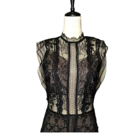 Alexis Sleeveless Lace Nude Mini Dress Black Large L - Picture 8 of 12